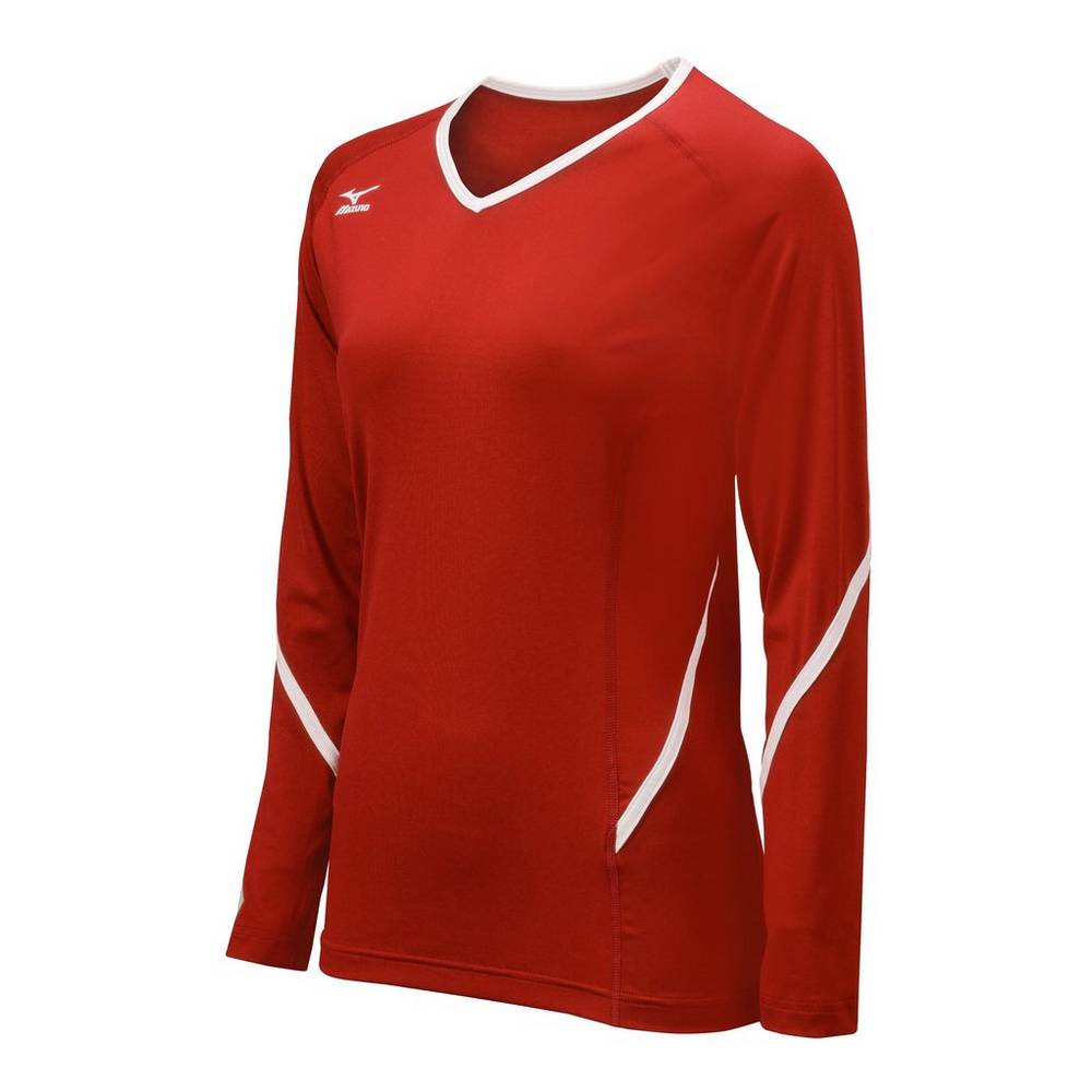 Womens Mizuno Techno Generation Long Sleeve Volleyball Jersey Red/White Philippines (TMBNSV583)